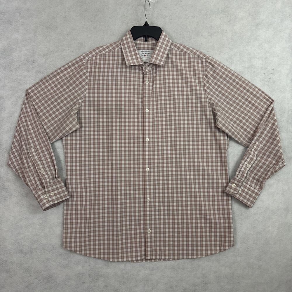 Mizzen Main Leeward Dress Shirt Mens XXL Burgundy Check Trim Fit USA